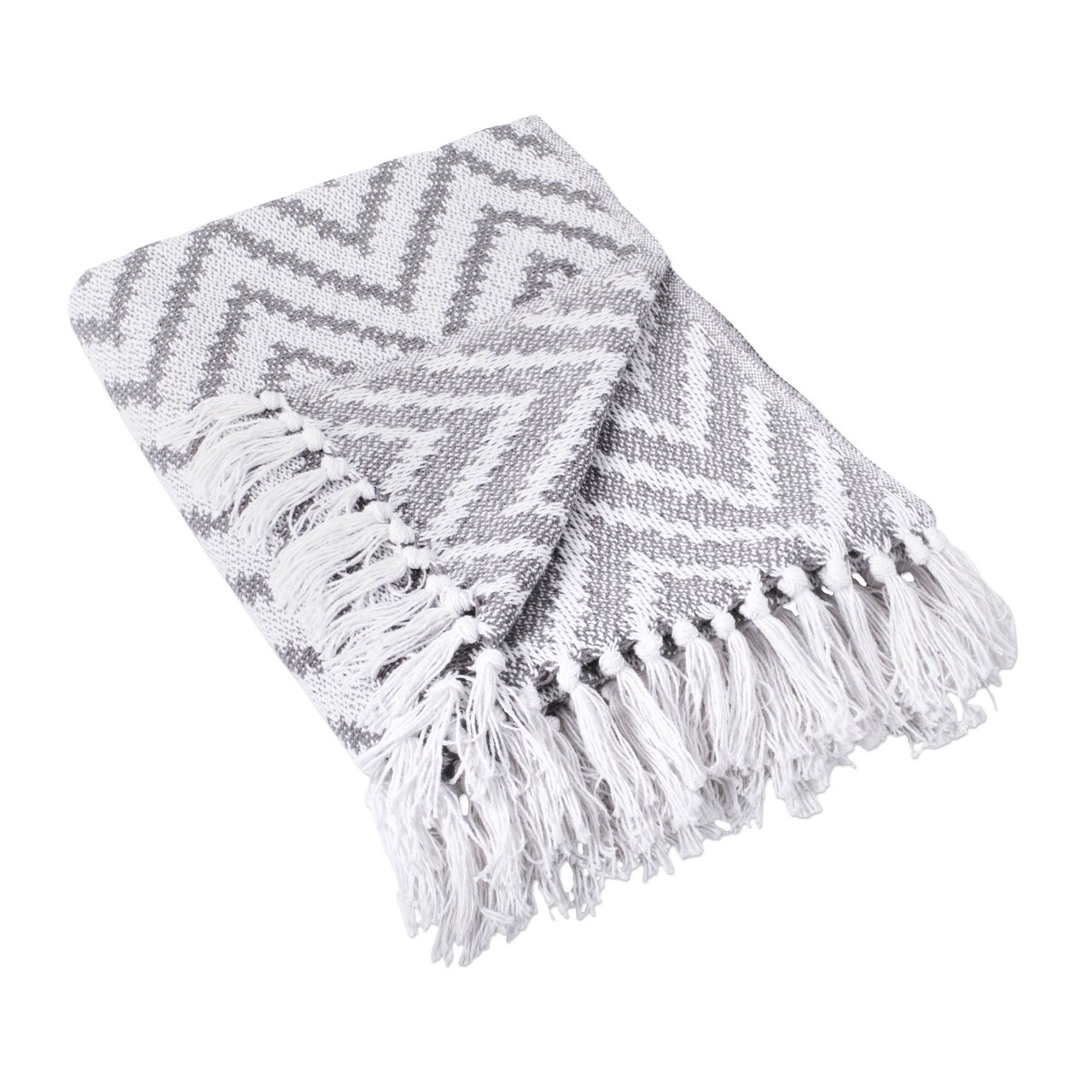 Contemporary Home Living 60" Gray and White Chevron Large Rectangular Throw with Fringes